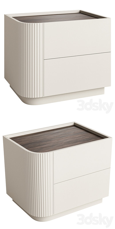 Modern Beige Wood Nightstand with 2 Drawers and Small Height for Bedroom Storage